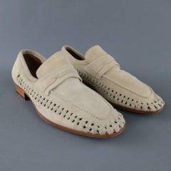 Men's JOHN VARVATOS Size 9 Beige Whipstitch Woven Suede Loafers