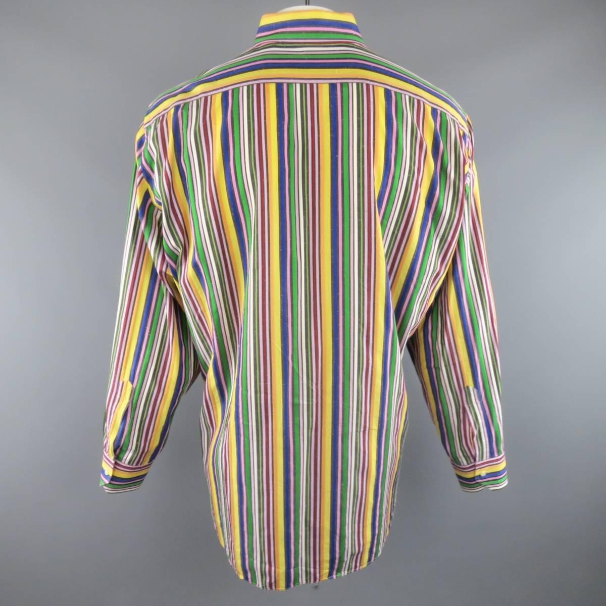 Brown ETRO Size XXL Multi-Color Rainbow Stripe Cotton Spread Collar Long Sleeve Shirt