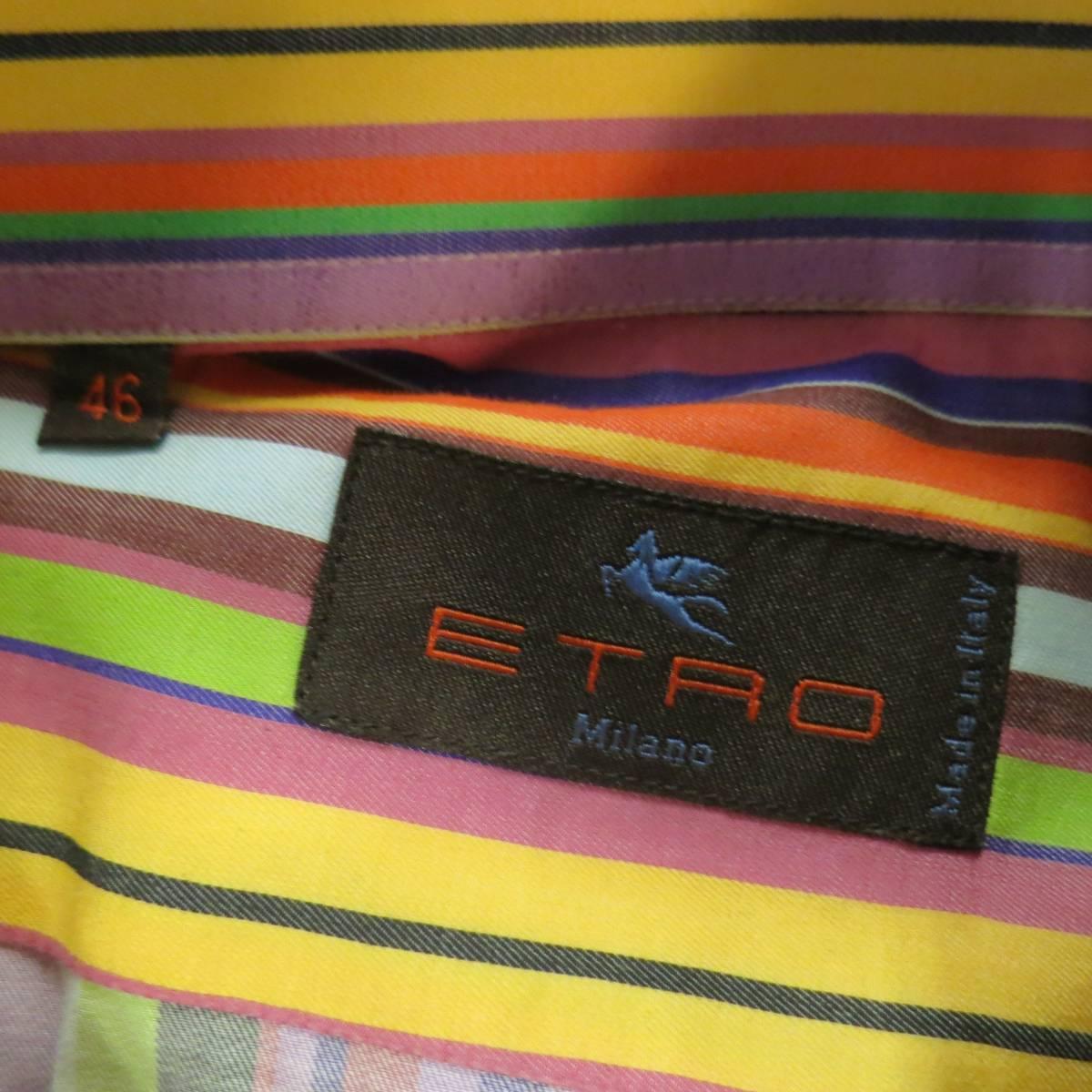 Brown ETRO Size XXL Multi-Color Rainbow Stripe Spread Collar Cotton Long Sleeve Shirt
