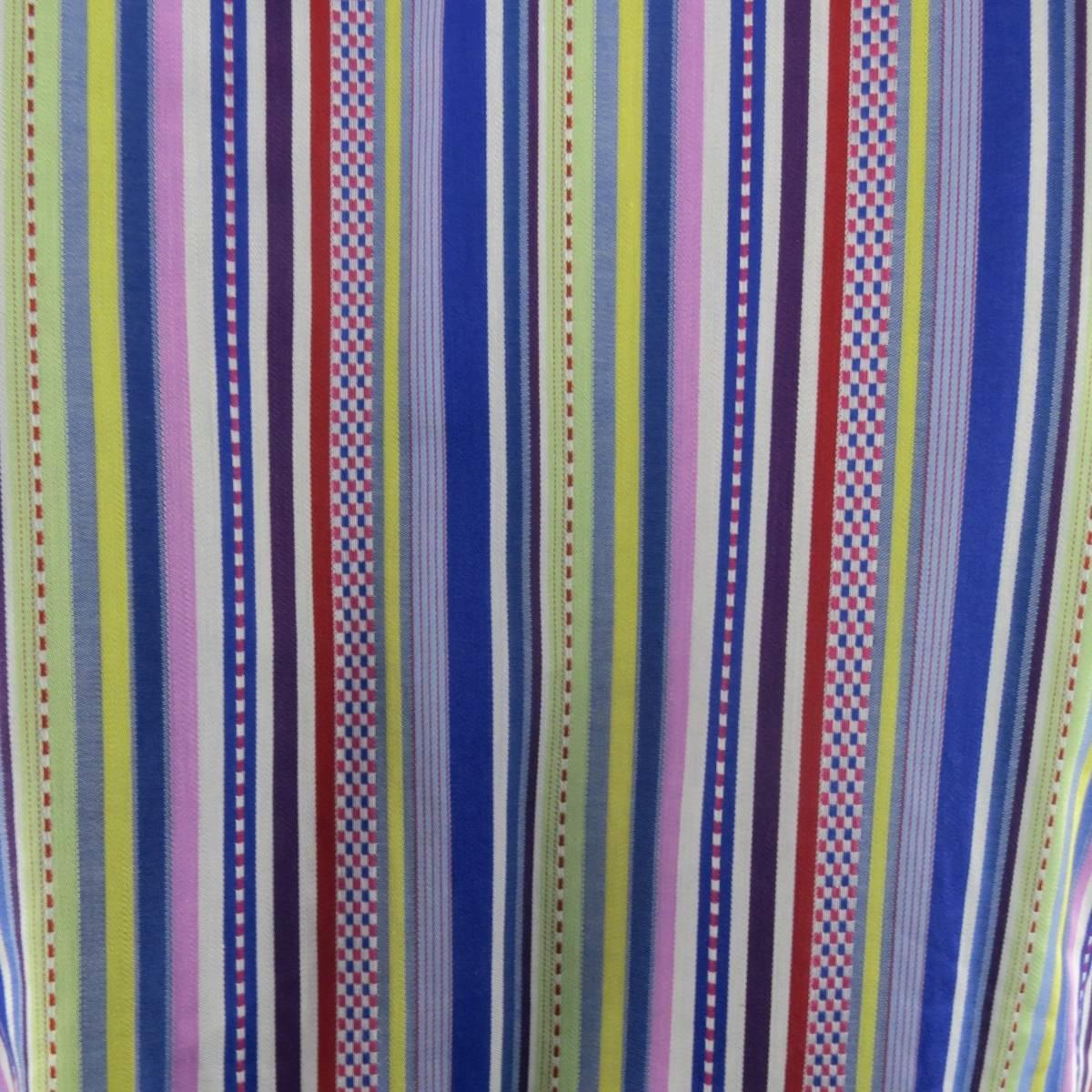 ETRO XXL Multi-Color Blue & Purple Stripe Spread Collar Cotton Long Sleeve Shirt In Good Condition In San Francisco, CA