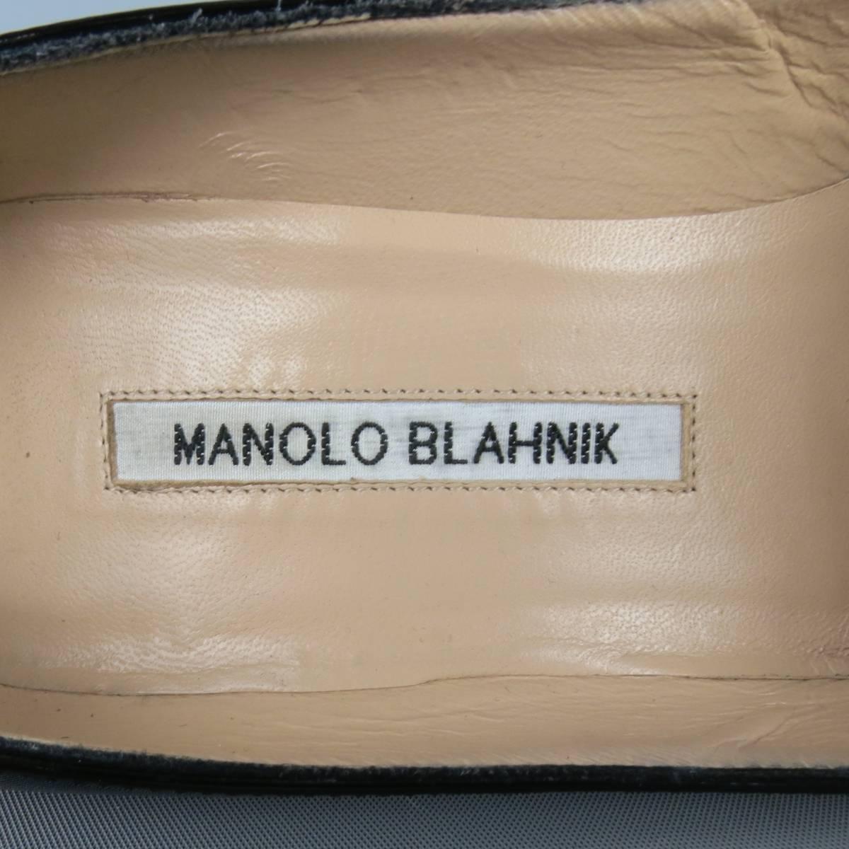MANOLO BLAHNIK Size 7.5 Black Patent Leather Classic Pointed Toe Stiletto Pumps 1
