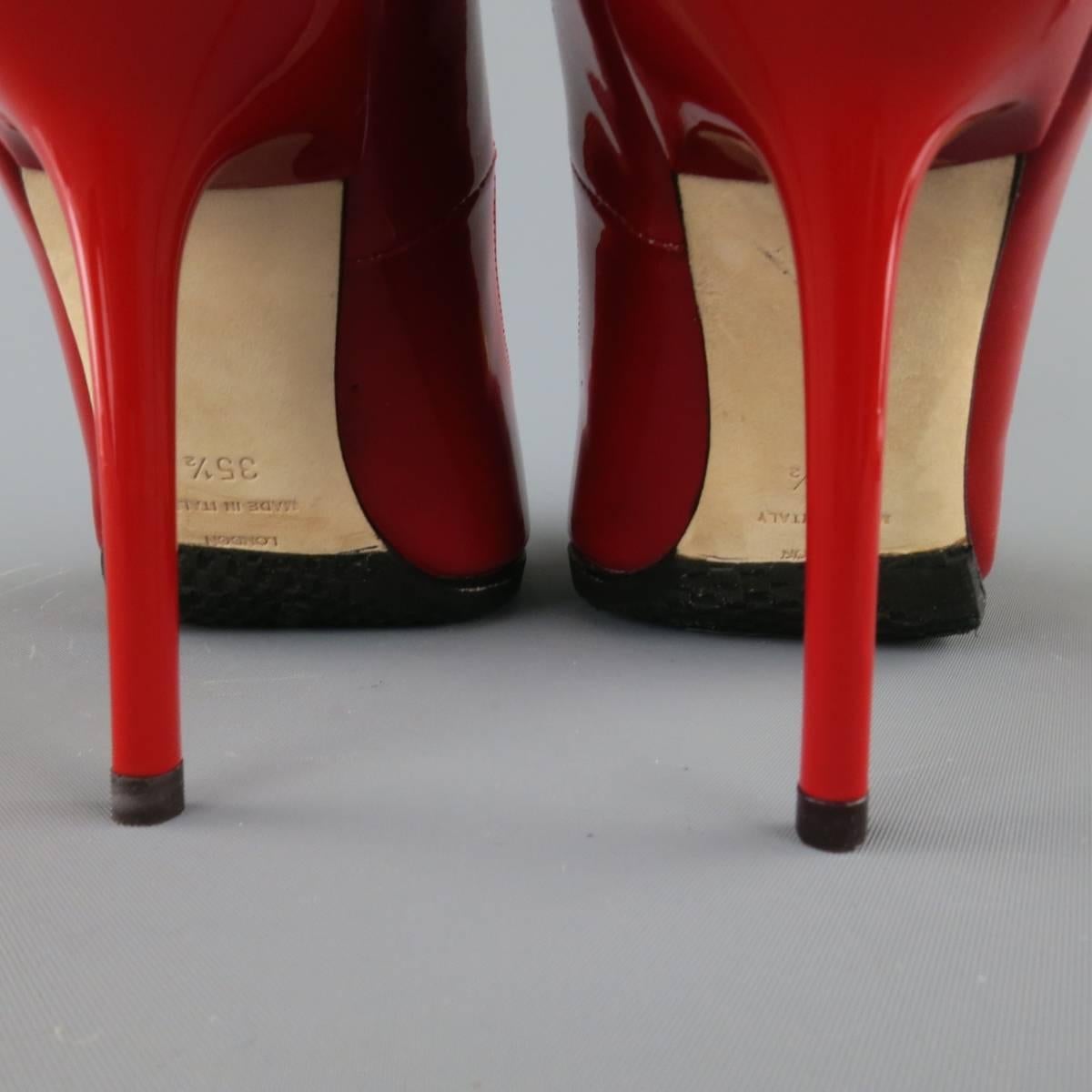 JIMMY CHOO Size 5.5 Red Patent Leather Lacquared Heel Pointed Pumps 2