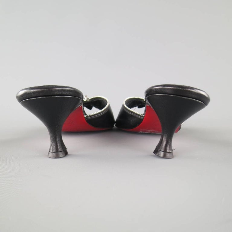 CHRISTIAN LOUBOUTIN Size 7.5 Black Leather Zipper Trim Kitten Heel