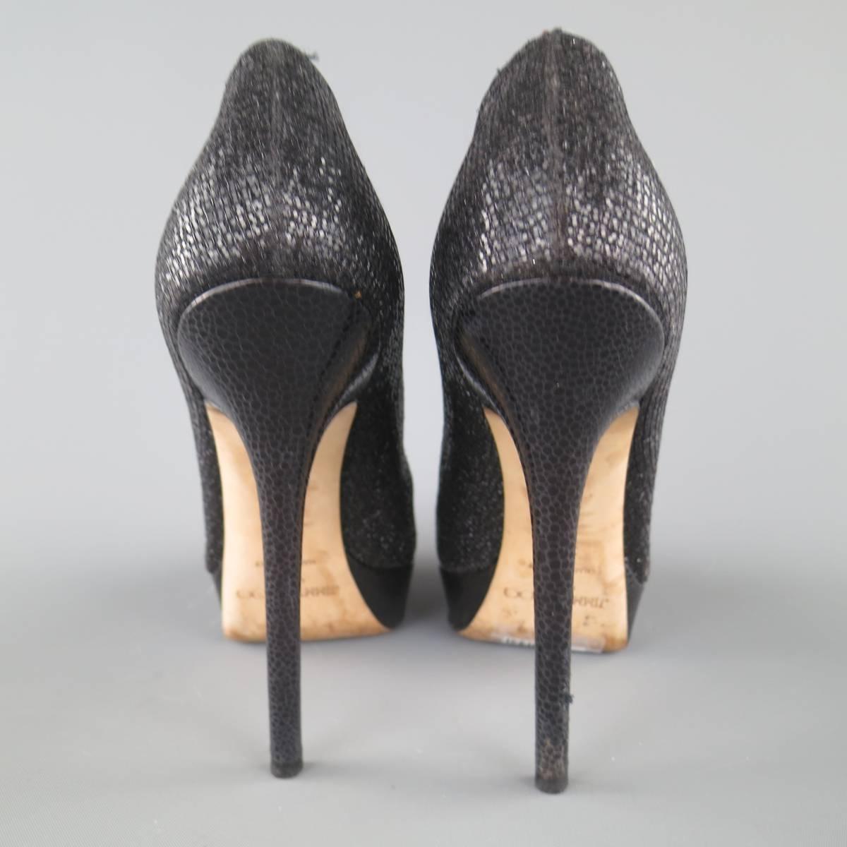 JIMMY CHOO Size 7.5 Black Mesh & Glitter Platform Pumps 1