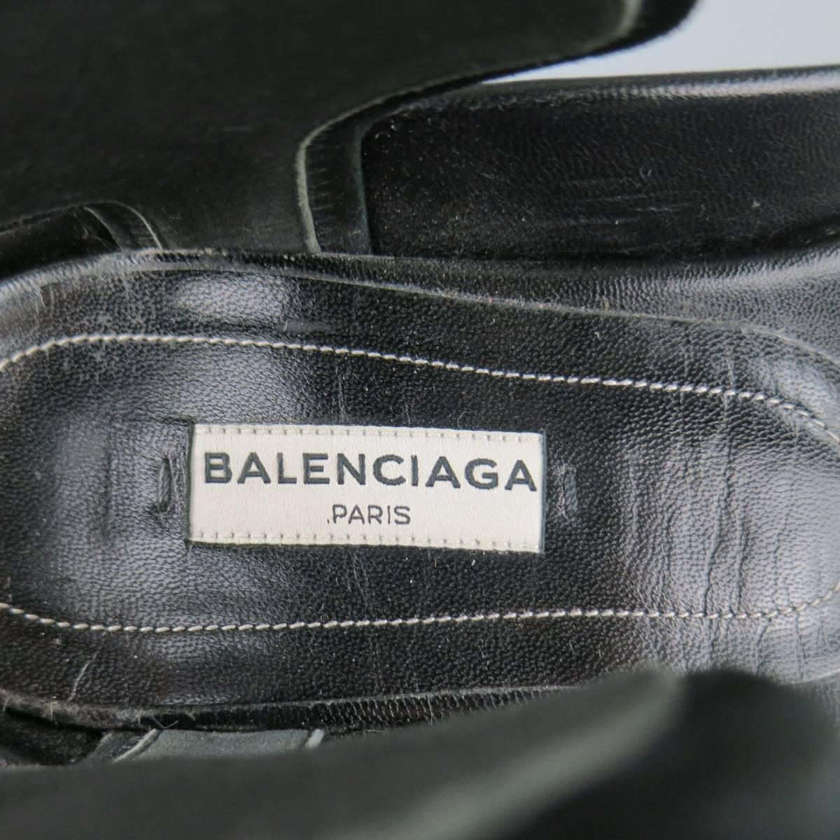 BALENCIAGA Size 7 Black Leather Studded T Strap Flat Sandals In Excellent Condition In San Francisco, CA