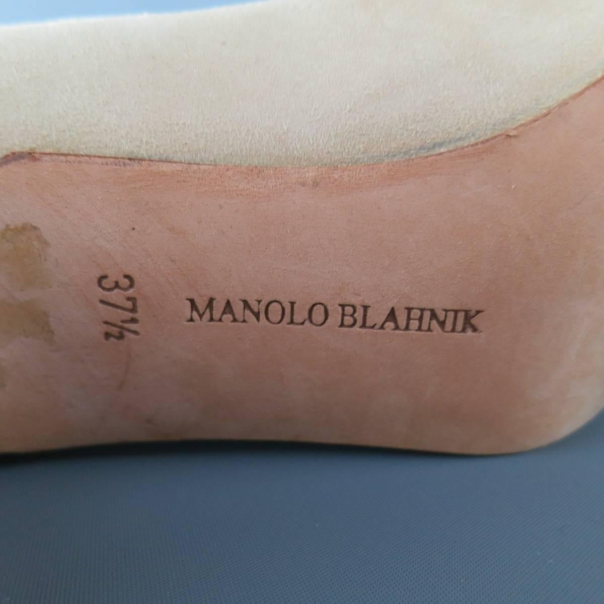 MANOLO BLAHNIK Size 7.5 Beige Suede Cutout Pattern Pumps 3