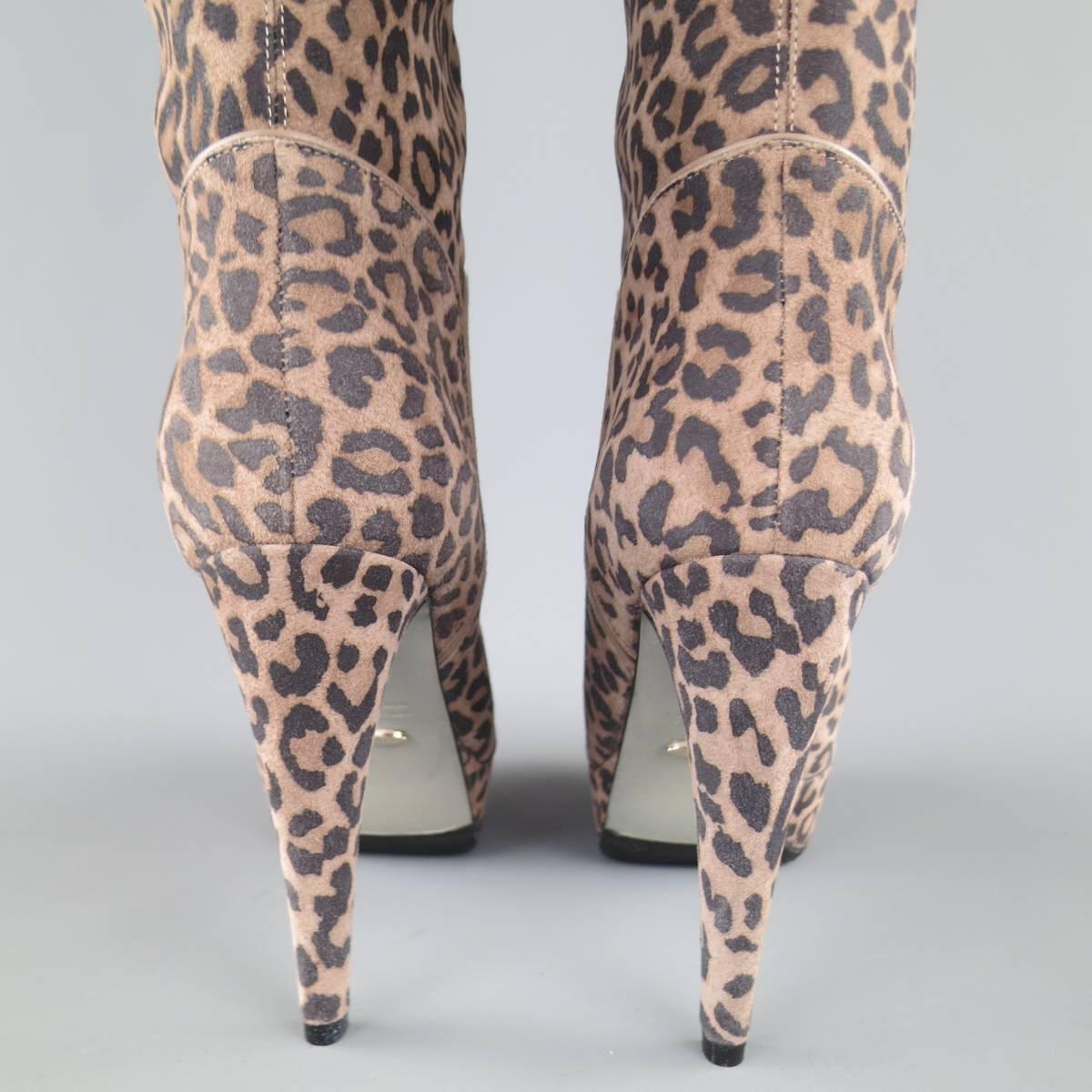 SERGIO ROSSI Size 6 Taupe Leopard Print Suede Over The Knee Platform Boots 3