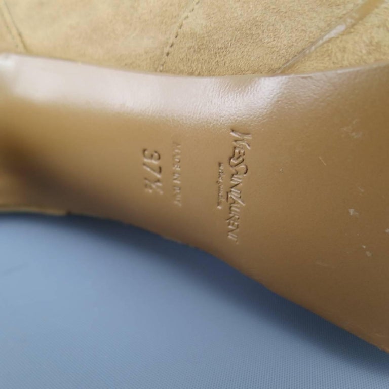 YVES SAINT LAURENT Size 7.5 Camel Suede TRIBUTE Platform Calf Boots For ...