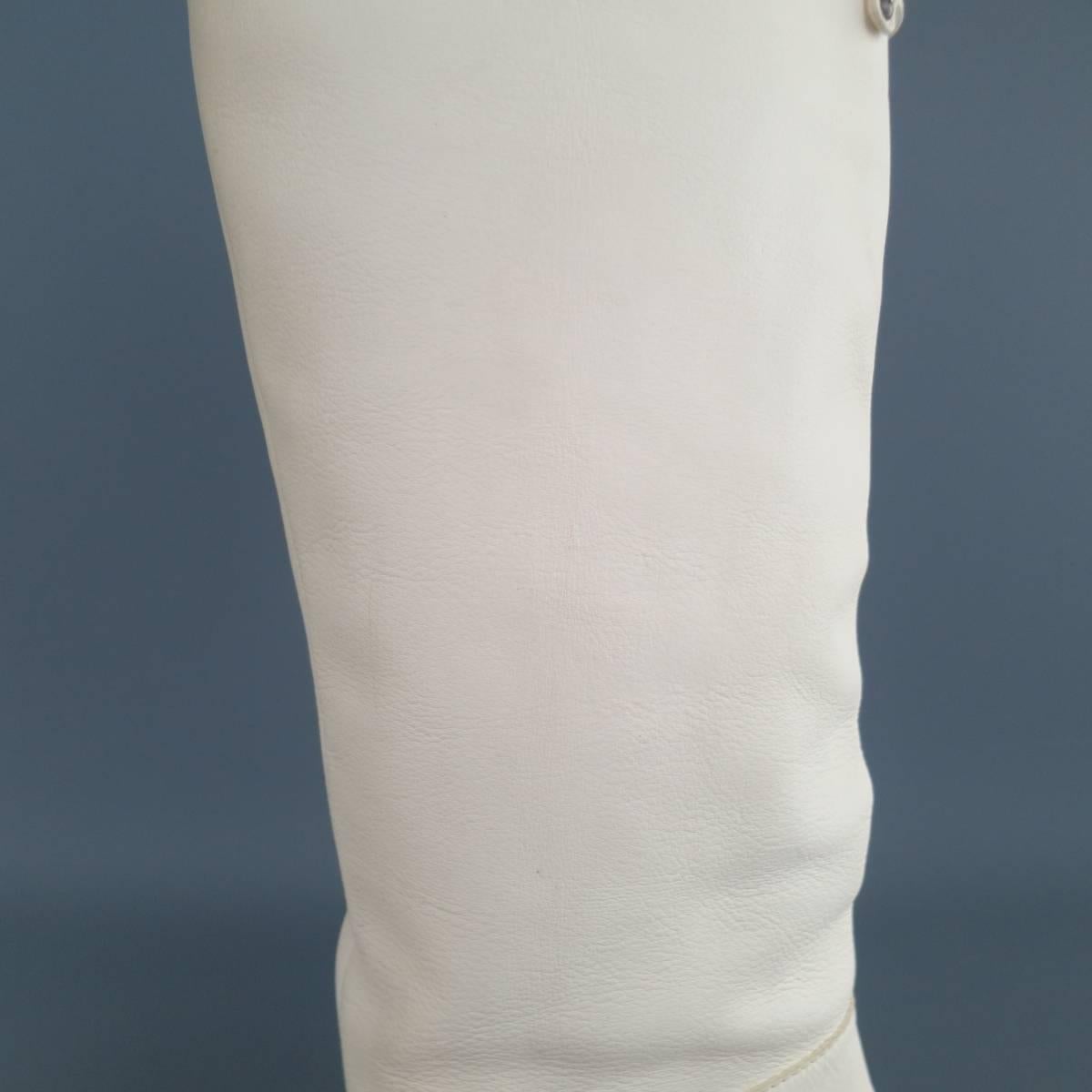 Women's Vintage GIUSEPPE ZANOTTI Size 7 Cream Leather Knee High Buckle Boots
