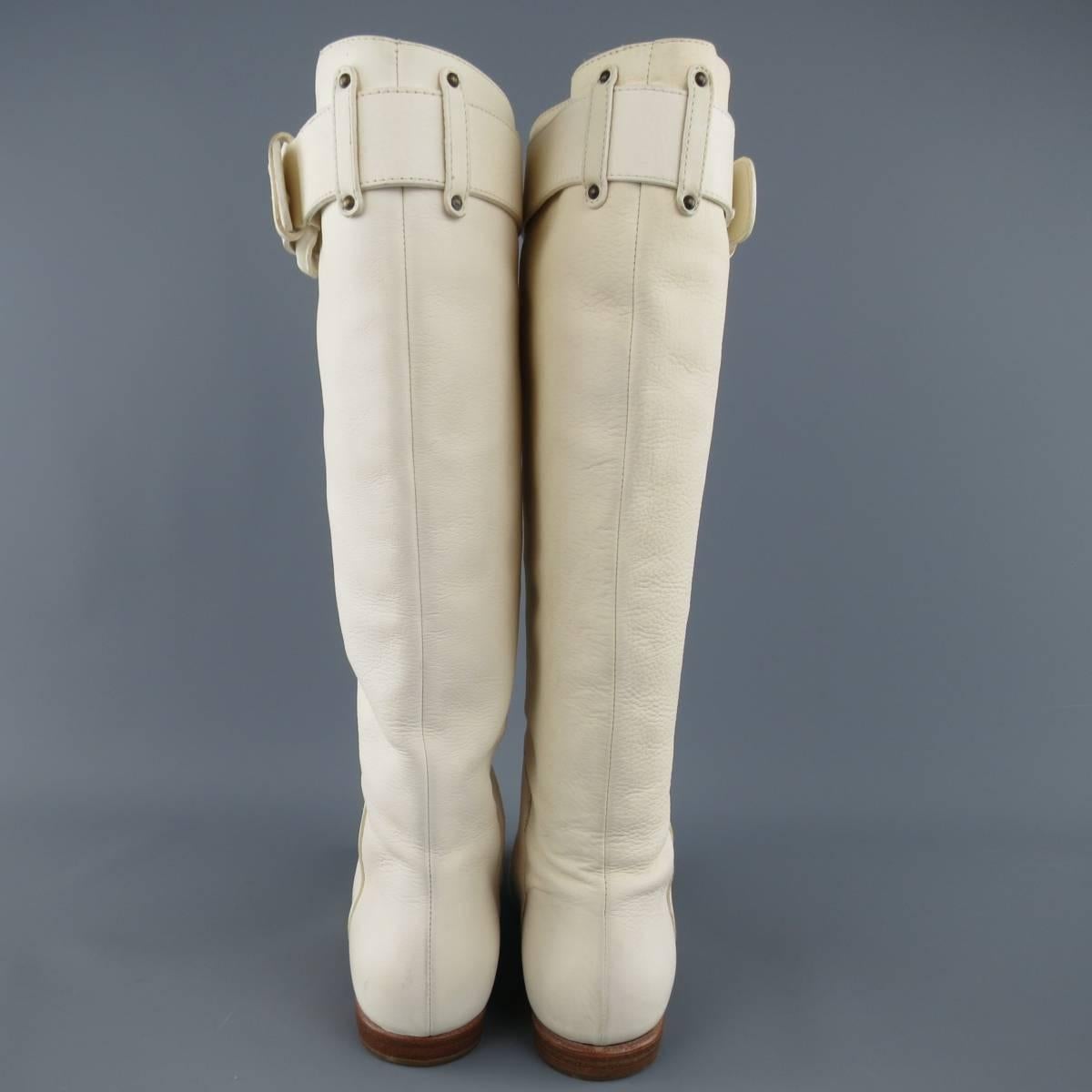 Vintage GIUSEPPE ZANOTTI Size 7 Cream Leather Knee High Buckle Boots 3