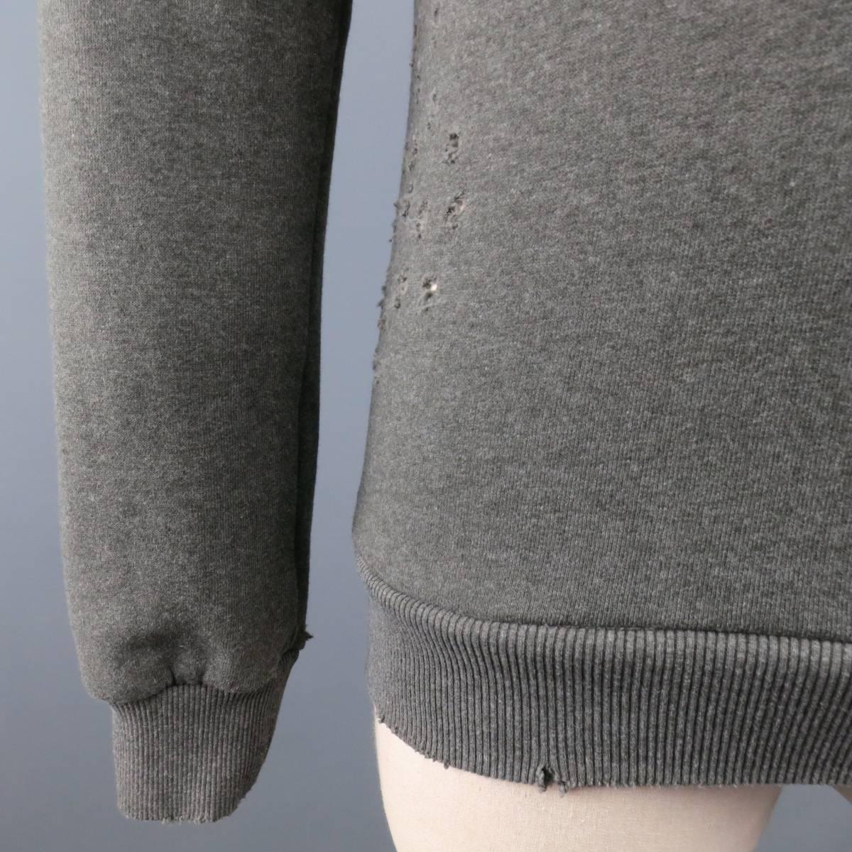 PIERRE BALMAIN Size XXS Olive Grey Distressed Cotton Blend Pullover Sweatshirt 2