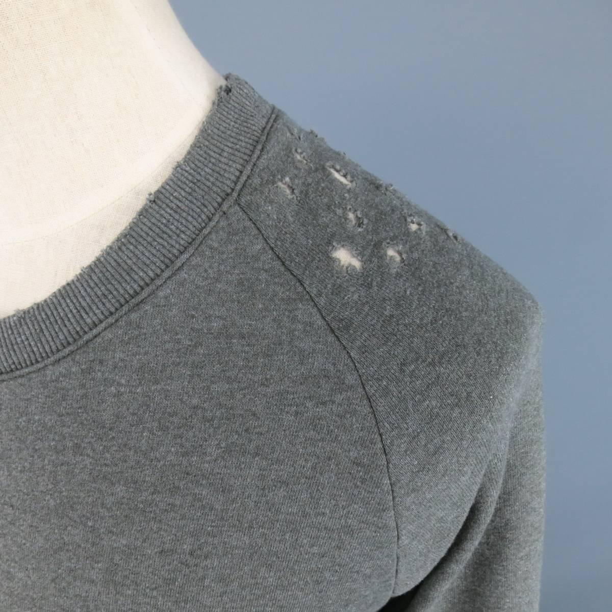 PIERRE BALMAIN Size XXS Olive Grey Distressed Cotton Blend Pullover Sweatshirt 4
