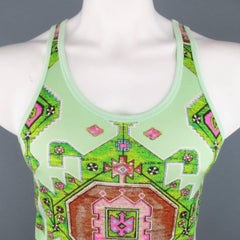 GIVENCHY Resort 2016 Size S Mint Green Aztec Carpet Print Cotton Tank Top