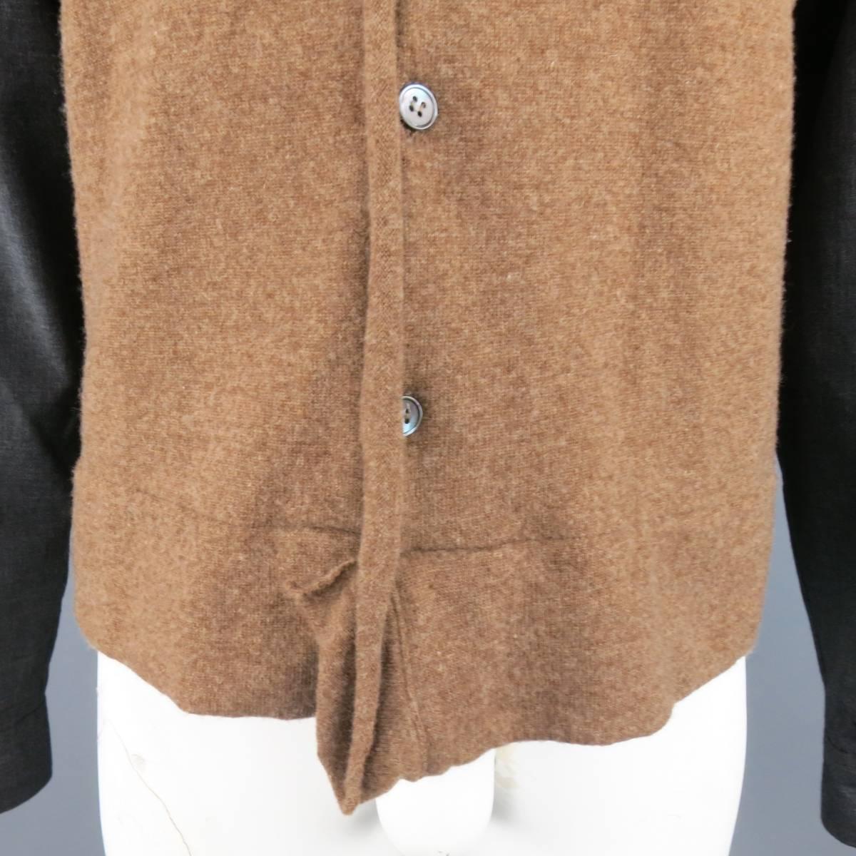 Men's COMME des GARCONS Size L Brown & Charcoal Knit Cardigan Sleeve Shirt In Fair Condition In San Francisco, CA