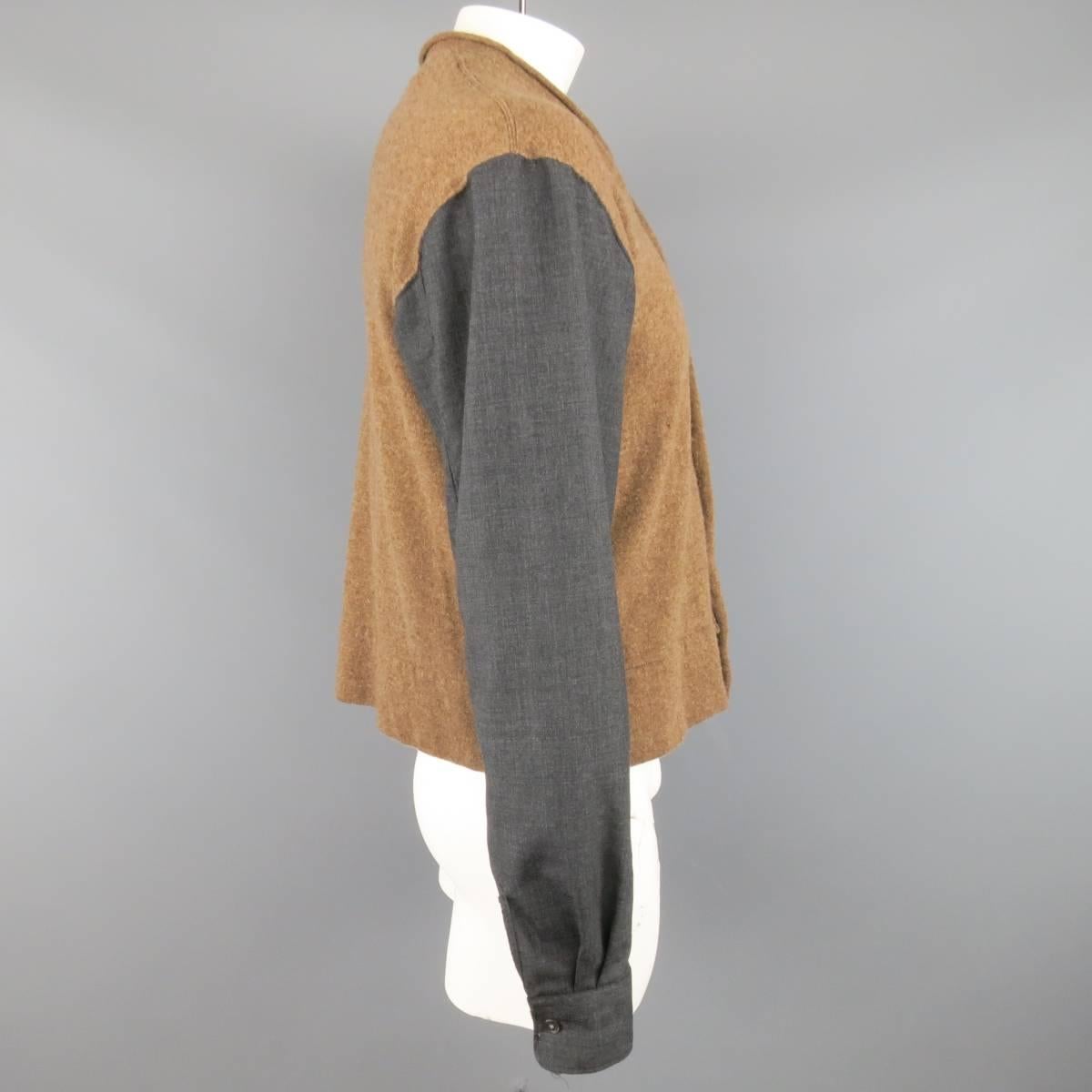 Men's COMME des GARCONS Size L Brown & Charcoal Knit Cardigan Sleeve Shirt 1