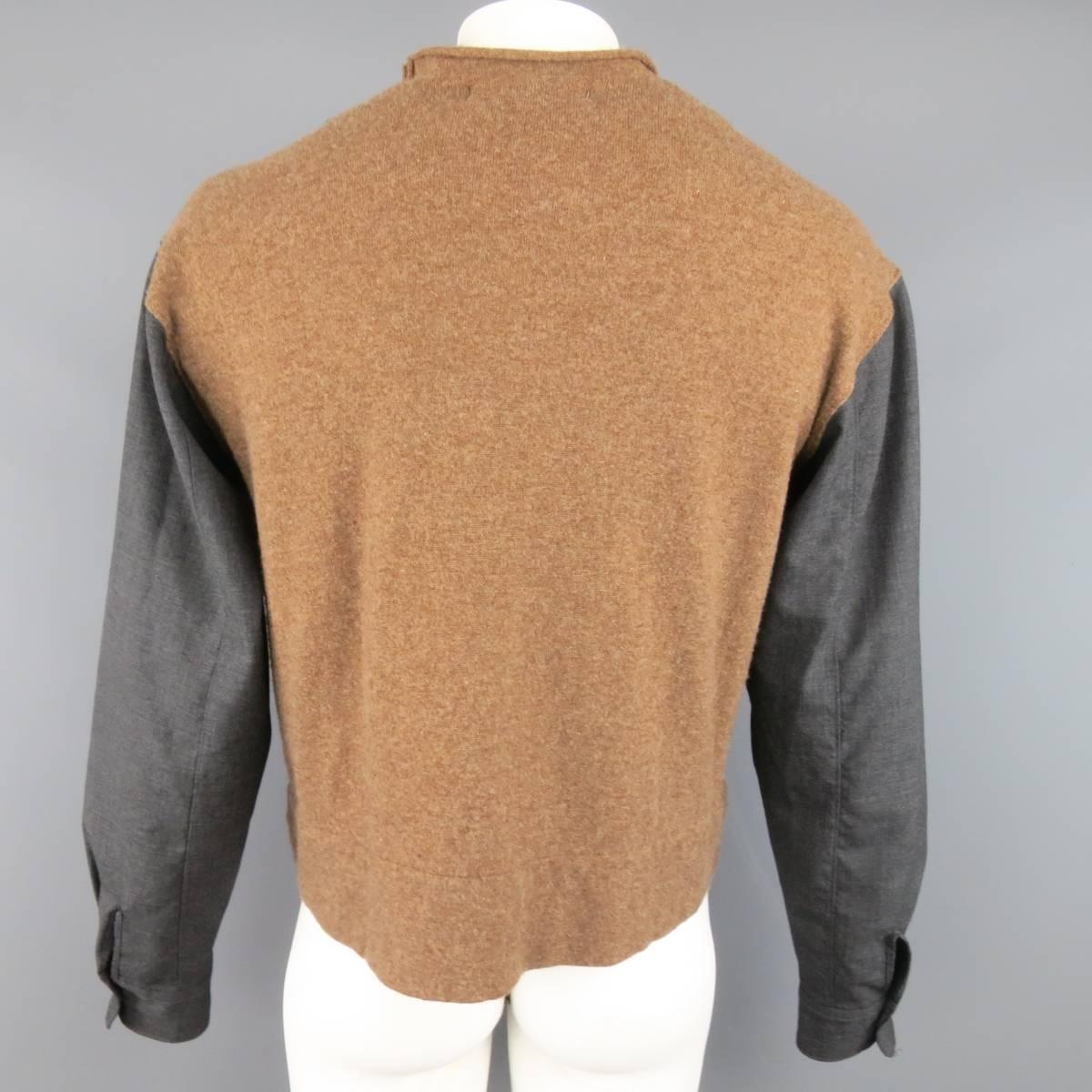 Men's COMME des GARCONS Size L Brown & Charcoal Knit Cardigan Sleeve Shirt 2
