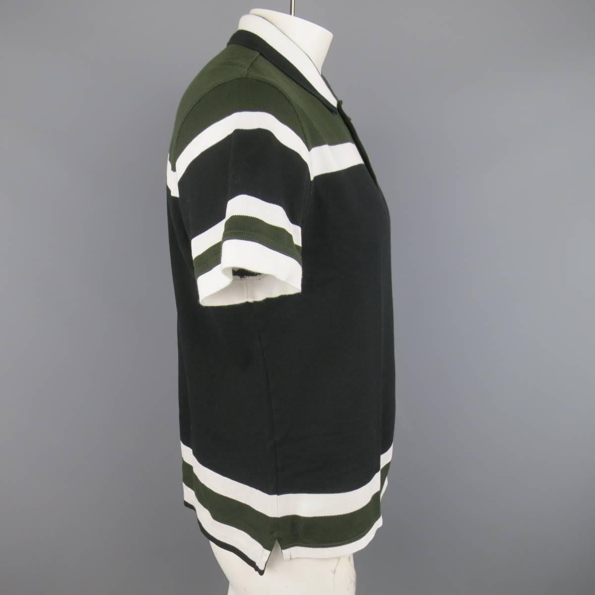 Men's GIVENCHY Size XL Olive Green Black & White Stripe Pique POLO 1