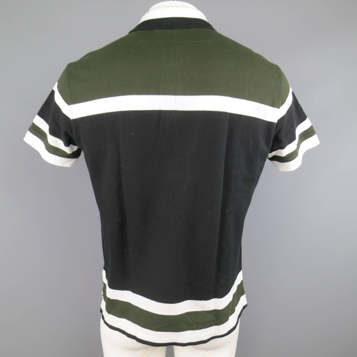 Men's GIVENCHY Size XL Olive Green Black & White Stripe Pique POLO 4