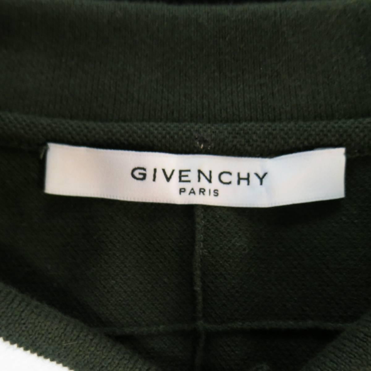 Men's GIVENCHY Size XL Olive Green Black & White Stripe Pique POLO 5