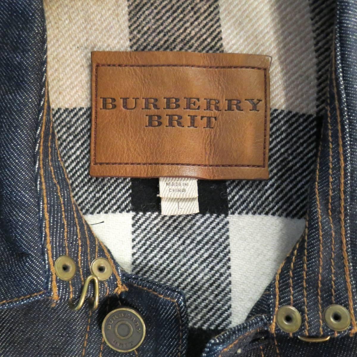 Men's BURBERRY BRIT L Indigo Contrast Stitch Selvedge Denim Trucker Jacket 1