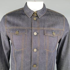 Men's BURBERRY BRIT L Indigo Contrast Stitch Selvedge Denim Trucker Jacket