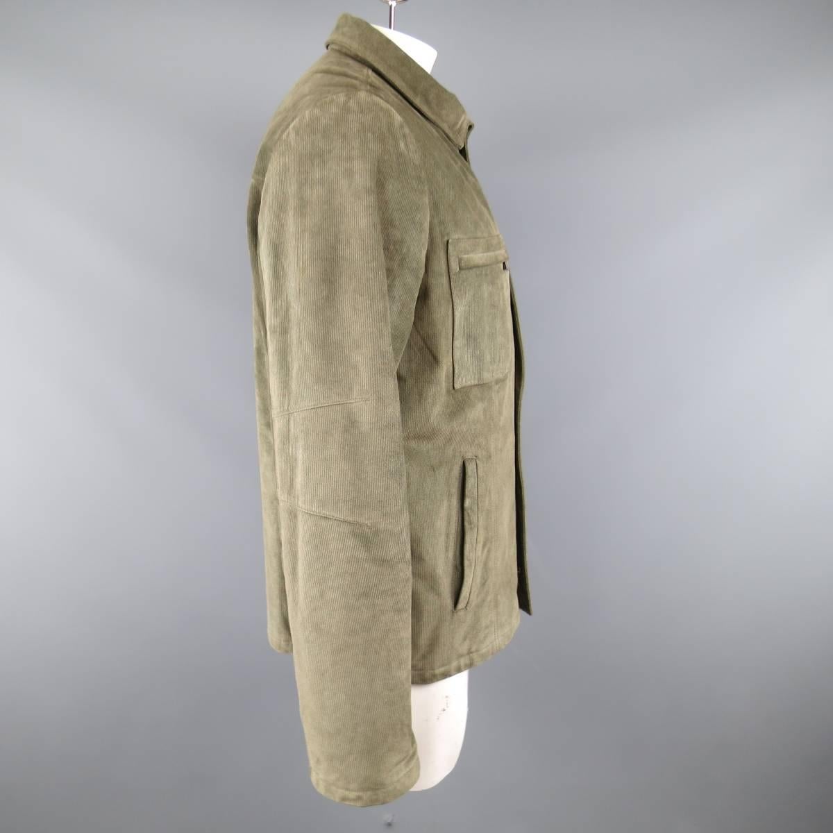 Men's LUCIANO BARBERA 44 Moss Green Corduroy Textured Suede Jacket In Good Condition In San Francisco, CA