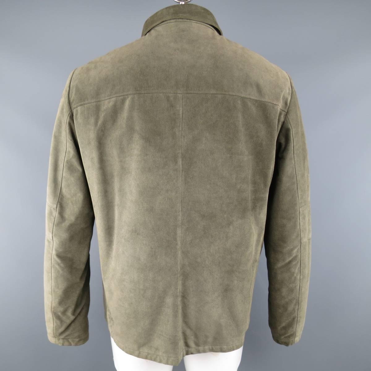 Men's LUCIANO BARBERA 44 Moss Green Corduroy Textured Suede Jacket 1