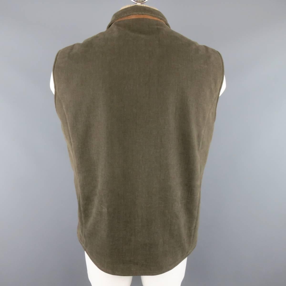 Men's LORO PIANA XL Olive Solid Cotton Storm System Rain Protection Vest 1