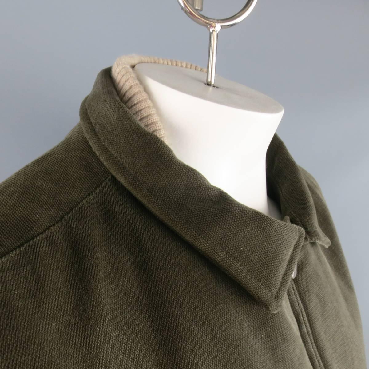 Gray Men's LORO PIANA XL Olive Solid Cotton Storm System Rain Protection Vest