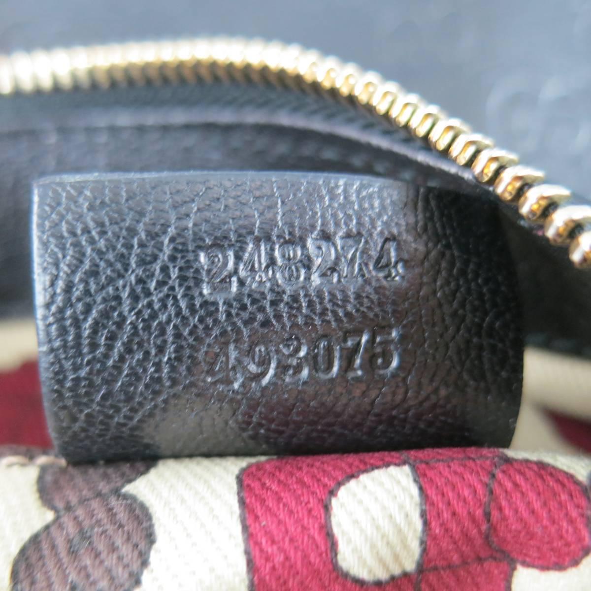 GUCCI Black Monogram Embossed Leather Gold Bamboo Handle Hobo Handbag 6