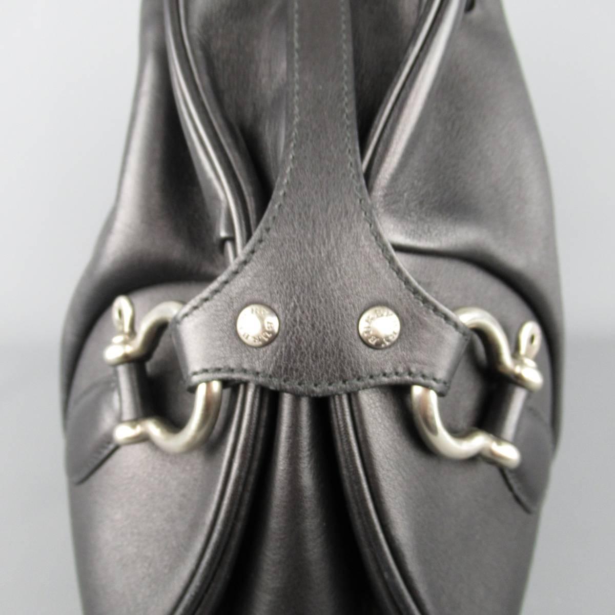BURBERRY LONDON Black Leather Drawstring Hobo Handbag In Good Condition In San Francisco, CA