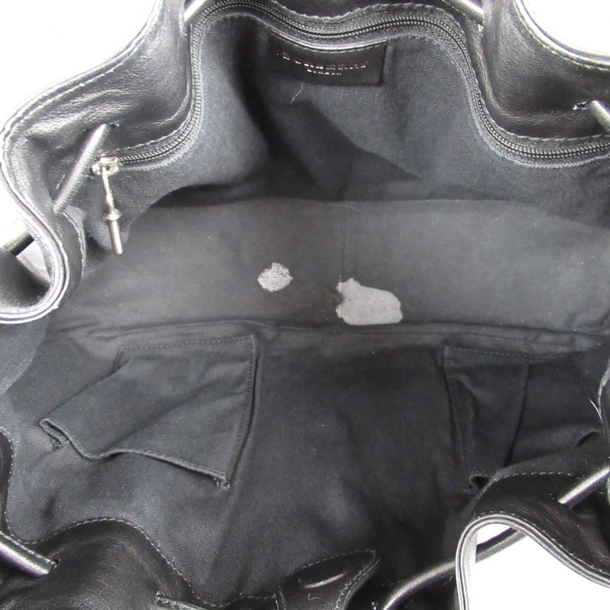 BURBERRY LONDON Black Leather Drawstring Hobo Handbag 2