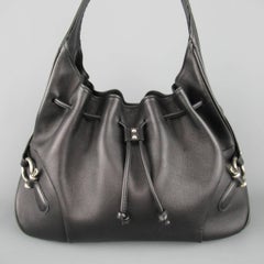 BURBERRY LONDON Schwarze Hobo-Handtasche aus Leder mit Kordelzug