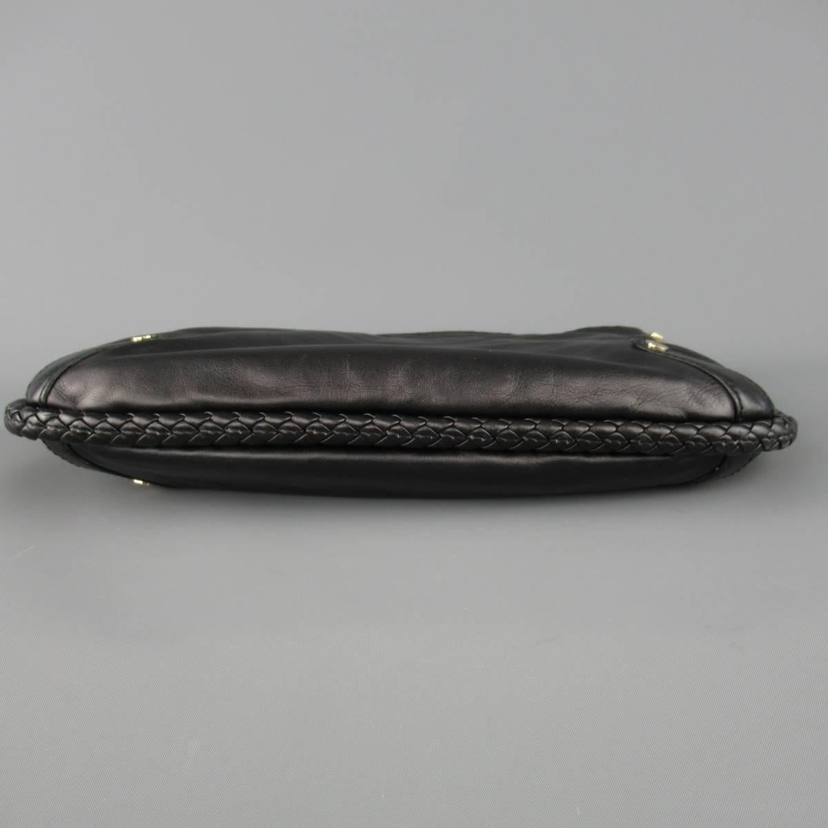GUCCI Black Braided Piping Leather Vintage Gold G Shoulder Bag 1