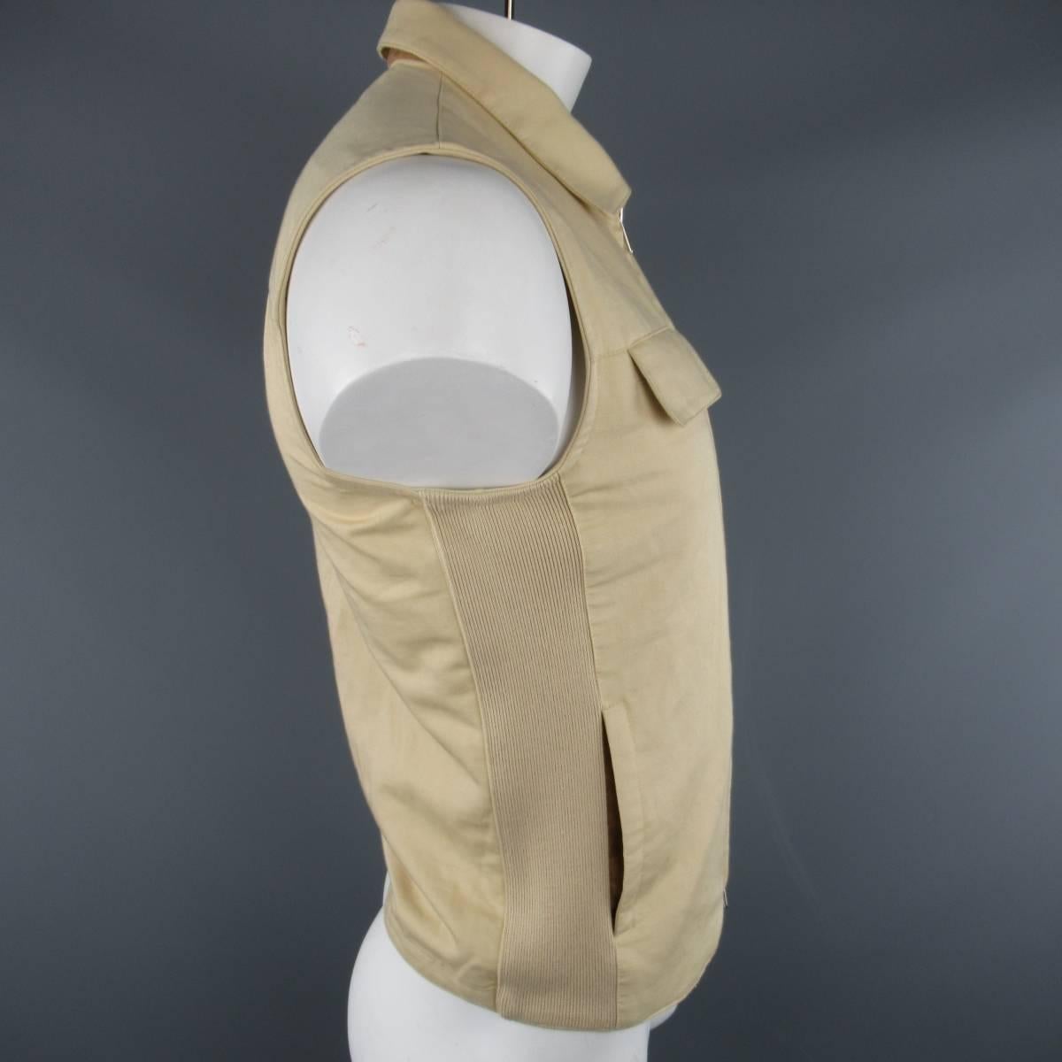 Brown Men's LORO PIANA S Khaki Cotton / Linen Pocket Zip Vest