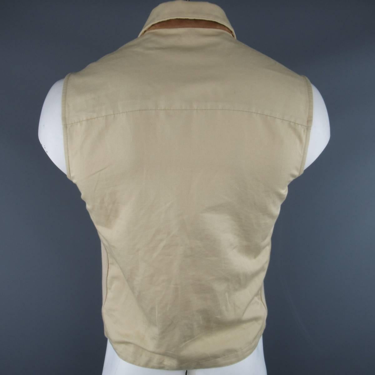 Men's LORO PIANA S Khaki Cotton / Linen Pocket Zip Vest In Good Condition In San Francisco, CA