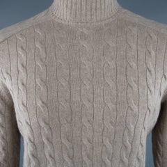 Men's BRUNELLO CUCINELLI S Oatmeal Beige Cable Knit Wool / Cashmere Turtleneck