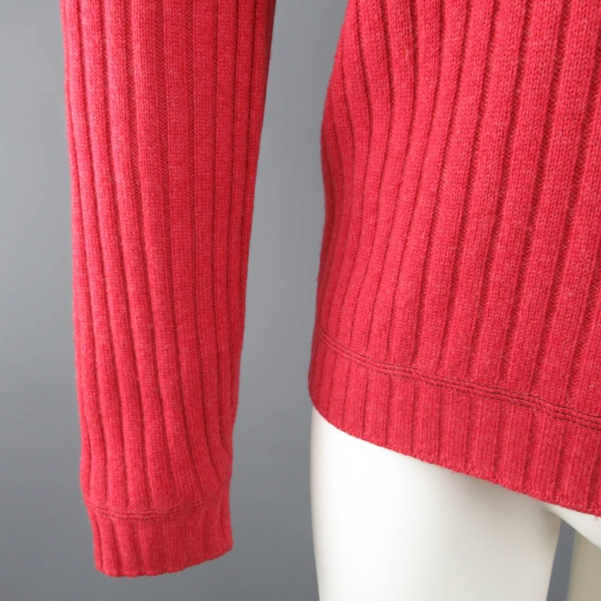 Men's BRUNELLO CUCINELLI Size S Light Red Ribbed Knit Cashmere Half Zip Pullover In Excellent Condition In San Francisco, CA