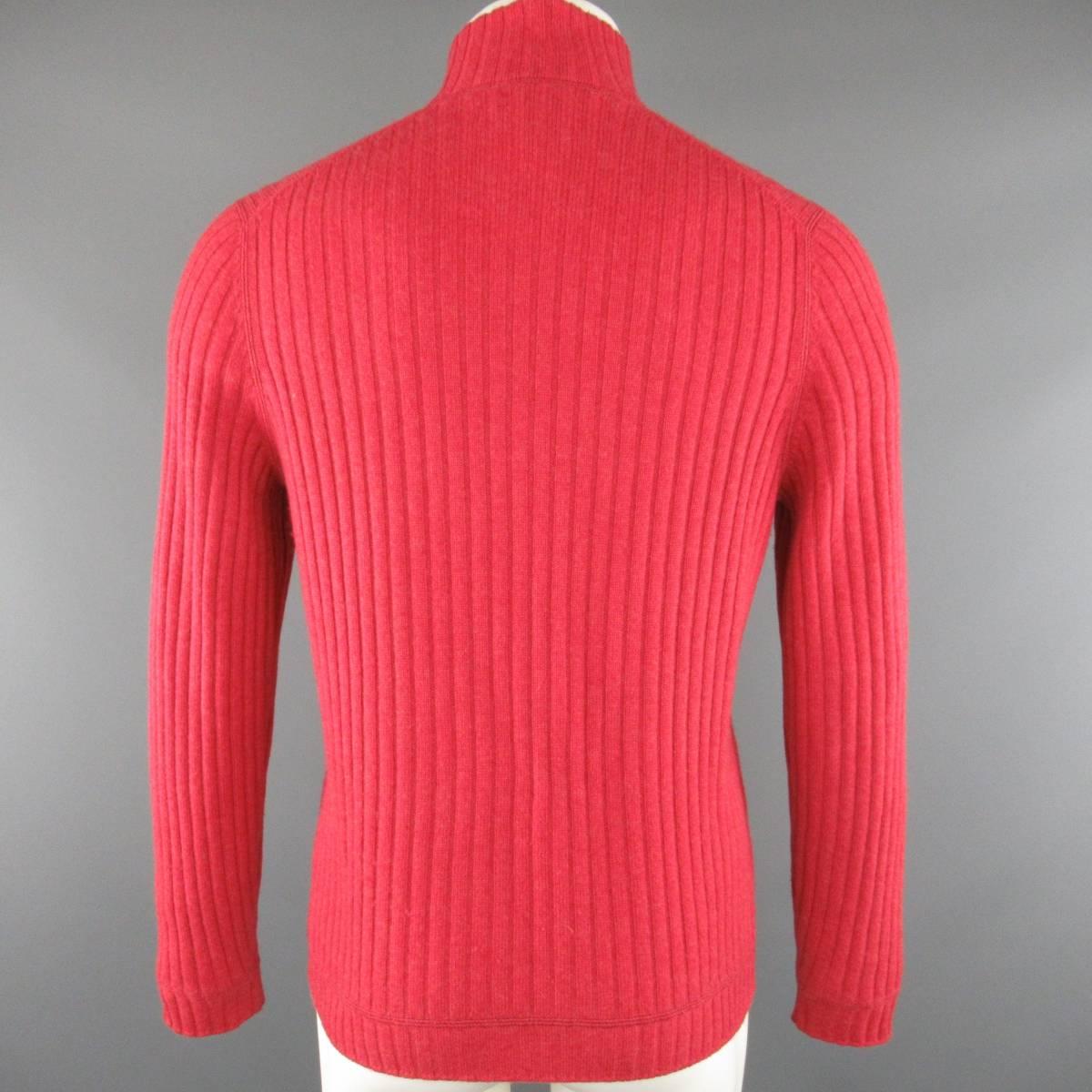 Men's BRUNELLO CUCINELLI Size S Light Red Ribbed Knit Cashmere Half Zip Pullover 1