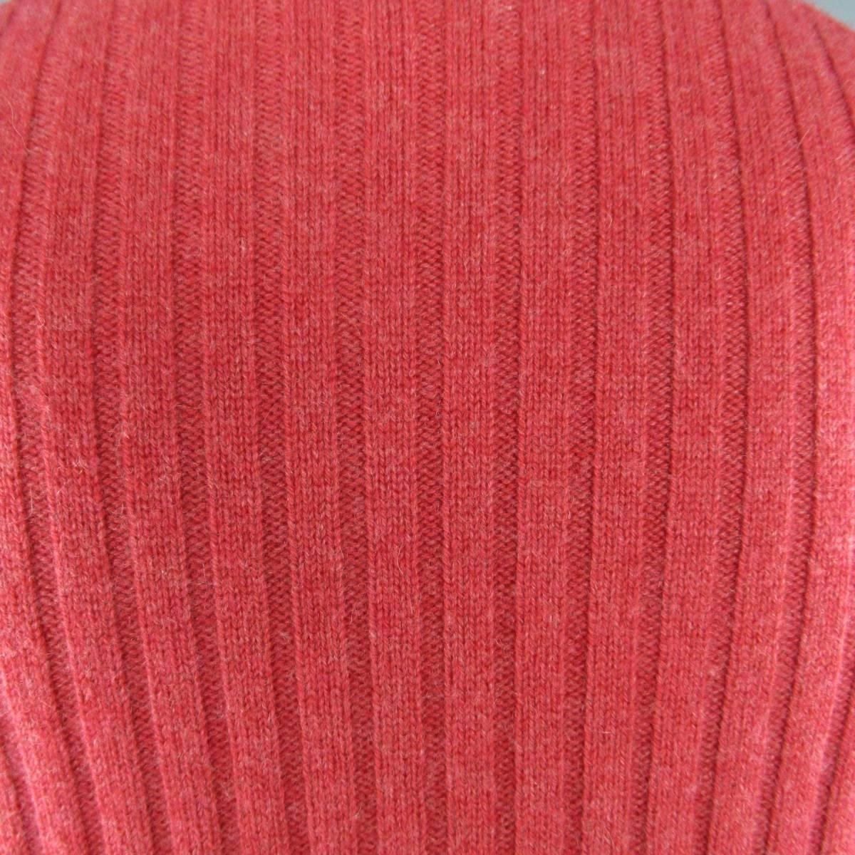 Men's BRUNELLO CUCINELLI Size S Light Red Ribbed Knit Cashmere Half Zip Pullover 3