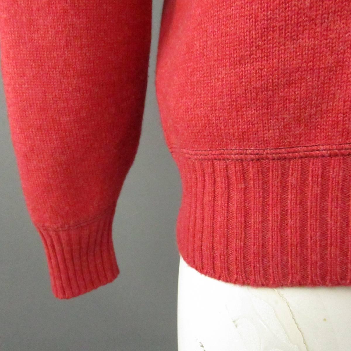 Men's BRUNELLO CUCINELLI L Red Knitted Cashmere Ribbed Button Collar Sweater 1