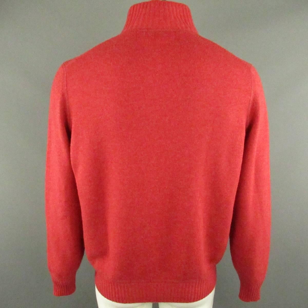 Men's BRUNELLO CUCINELLI L Red Knitted Cashmere Ribbed Button Collar Sweater 2