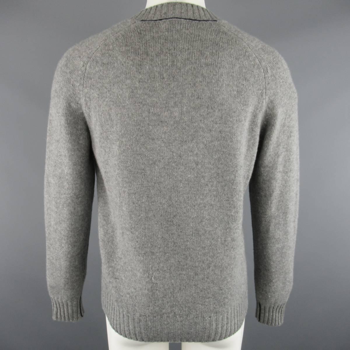 Men's BRUNELLO CUCINELLI Size XS Grey Knitted Cashmere V Neck Sweater 1