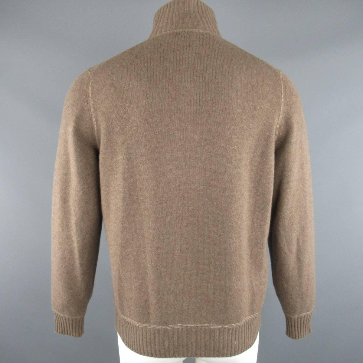 Men's BRUNELLO CUCINELLI S Brown & Gray Knitted Wool / Cashmere Sweater 2