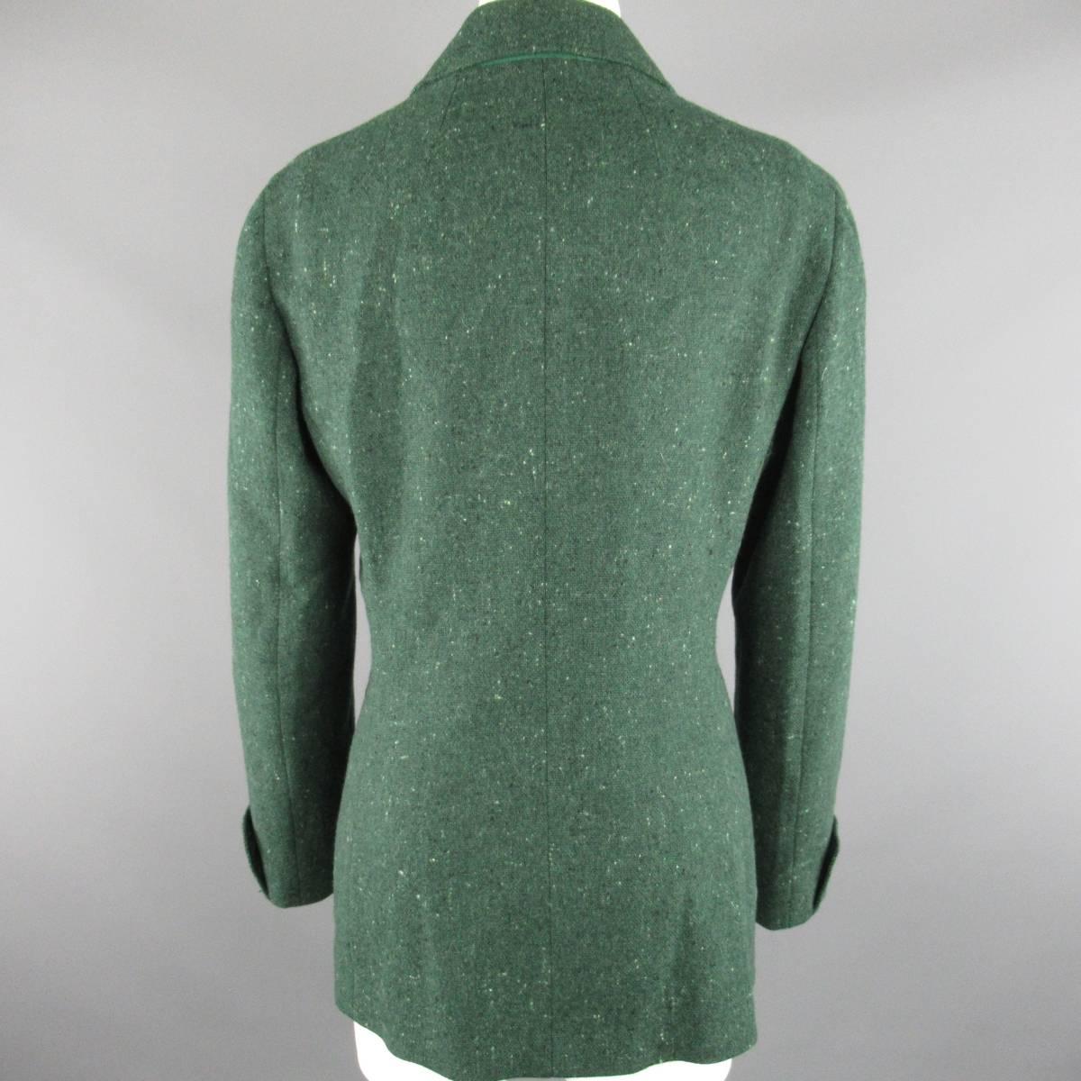 LUCIANO BARBERA Size 8 Green Speckle Wool Double Breasted Coat 1