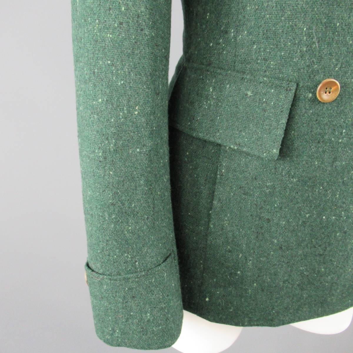 LUCIANO BARBERA Size 8 Green Speckle Wool Double Breasted Coat In Excellent Condition In San Francisco, CA