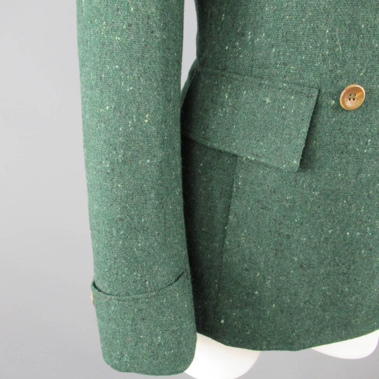 LUCIANO BARBERA Size 8 Green Speckle Wool Double Breasted Coat at 1stDibs