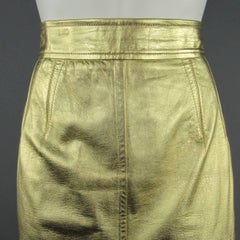 Vintage ESCADA Size 8 Metallic Gold Leather Pencil Skirt