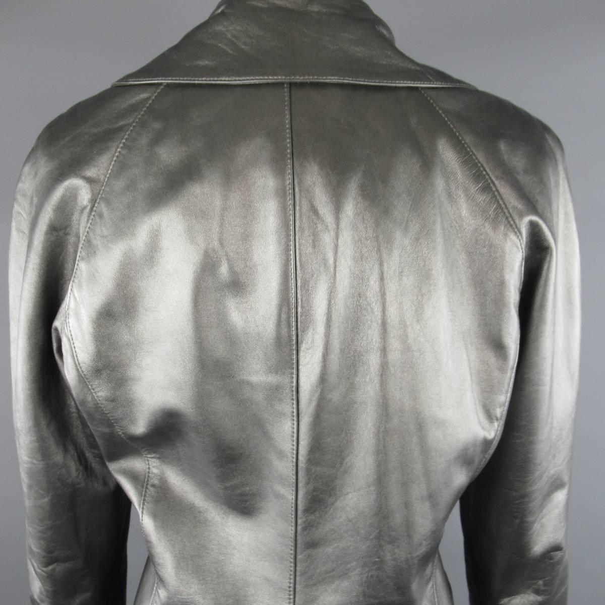 Women's RALPH LAUREN Collection 10 Metallic Silver Leather Double Breasted Jacket