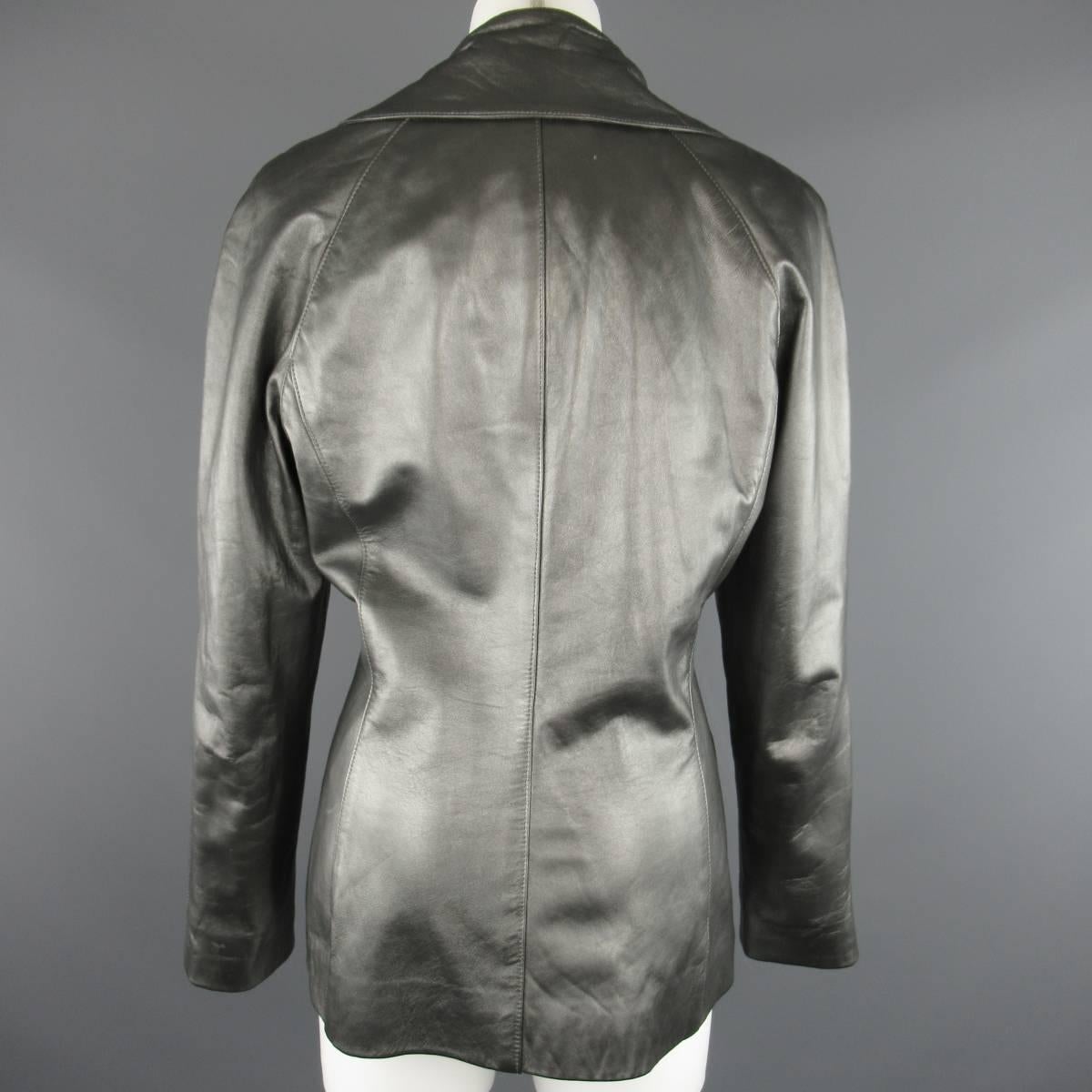 RALPH LAUREN Collection 10 Metallic Silver Leather Double Breasted Jacket 1